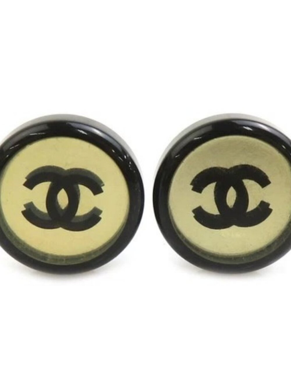 Auth CHANEL CC Logo Earrings Black/Silver Plastic/Metal - h32032i